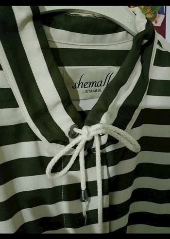 Uzun Kollu Çizgili Kadın trençkot - Görsel 2