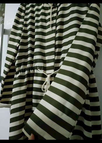 Uzun Kollu Çizgili Kadın trençkot - Görsel 4