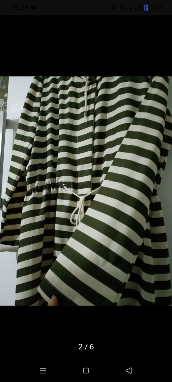 Uzun Kollu Çizgili Kadın trençkot - Görsel 4