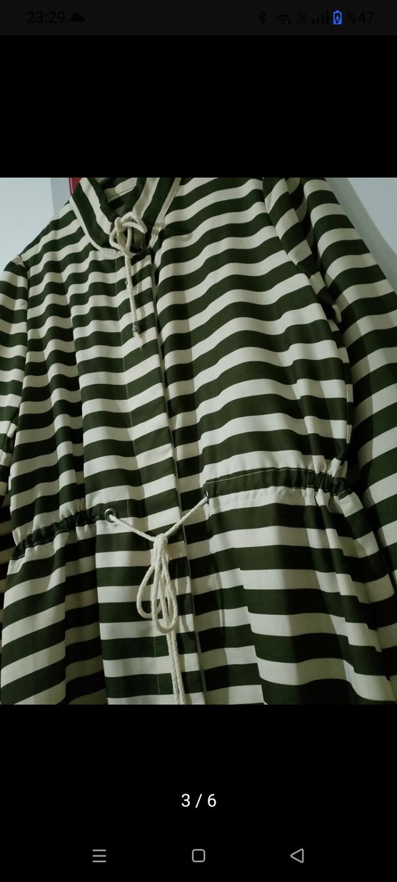 Uzun Kollu Çizgili Kadın trençkot - Görsel 3