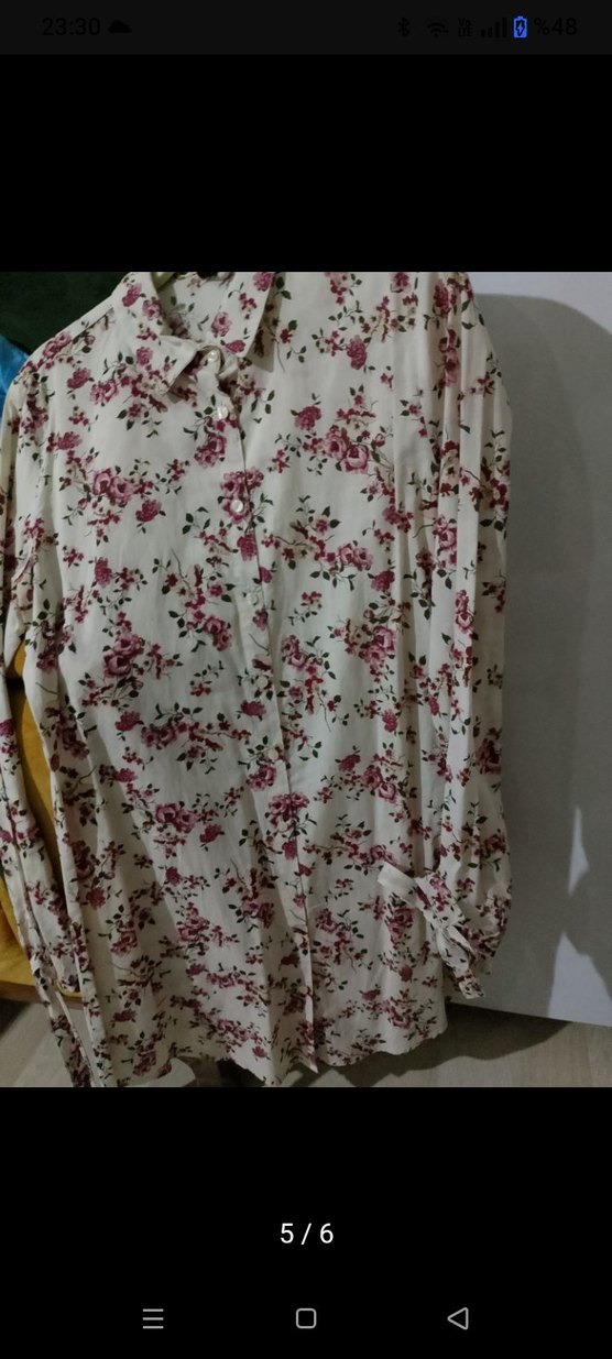 Pembe Çiçek Desenli Kısa Kollu Gömlek - Görsel 3