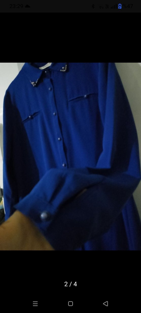 Düğmeli Mavi Kadın Tunik - Görsel 2