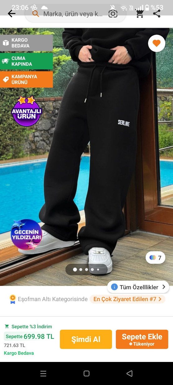 Siyah Spor Rahat Kesim Erkek Eşofman Altı - Görsel 4