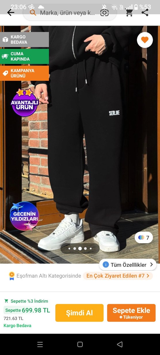 Siyah Spor Rahat Kesim Erkek Eşofman Altı - Görsel 2