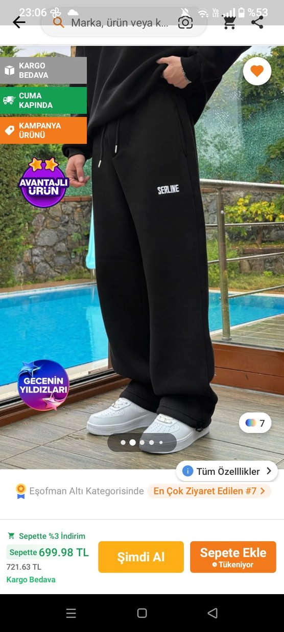 Siyah Spor Rahat Kesim Erkek Eşofman Altı - Görsel 3