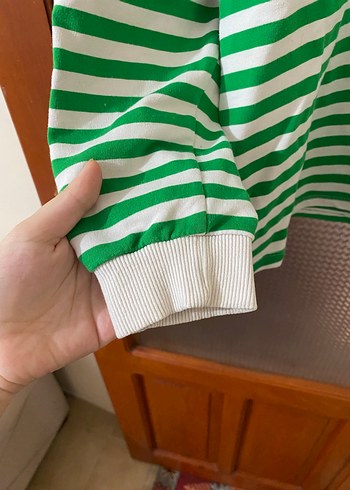 Kız Çocuk Yeşil Çizgili Sweatshirt - Görsel 4