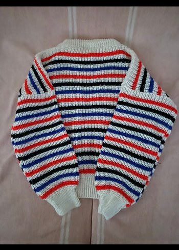 Kadın Renkli Çizgili Örgü Kazak - Görsel 3