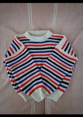 Kadın Renkli Çizgili Örgü Kazak - Görsel 2