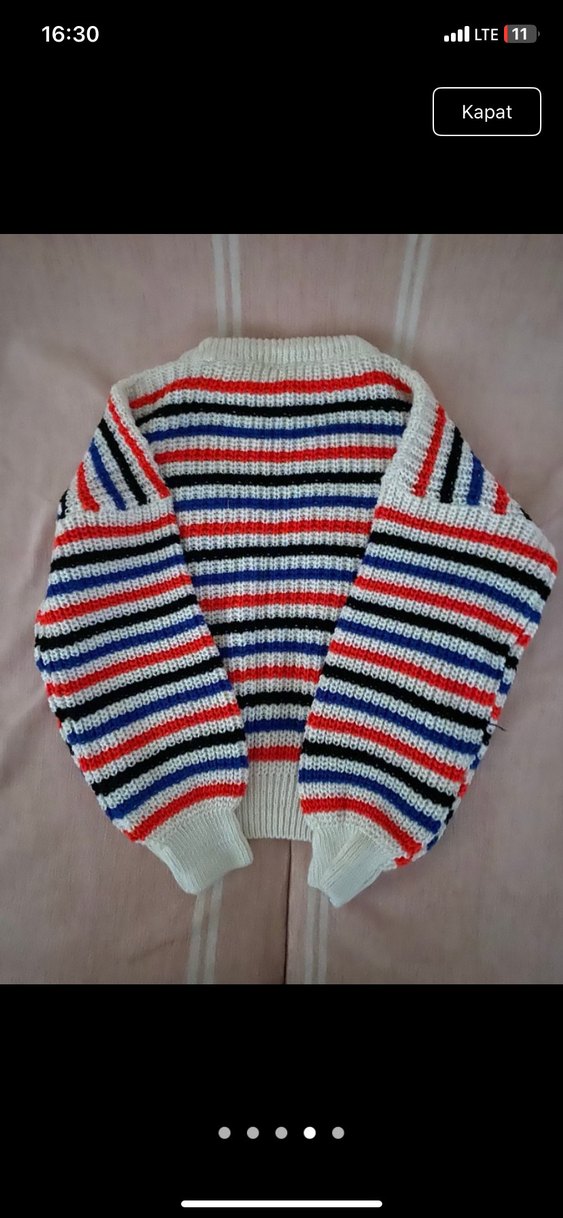 Kadın Renkli Çizgili Örgü Kazak - Görsel 3