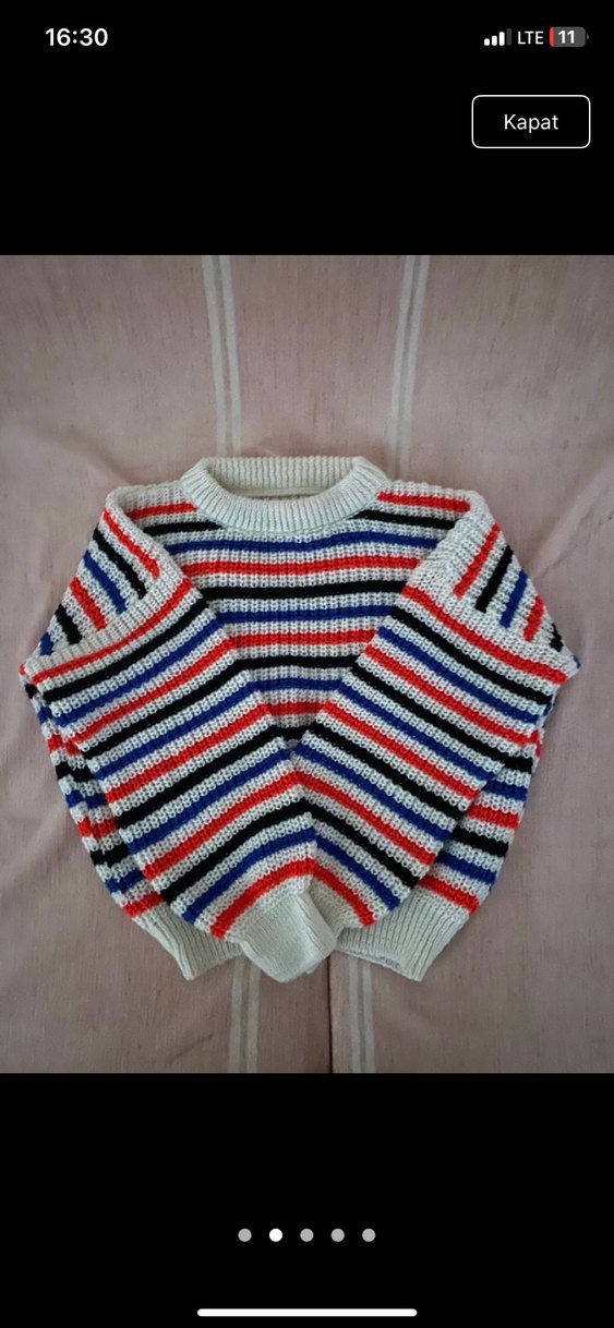 Kadın Renkli Çizgili Örgü Kazak - Görsel 2