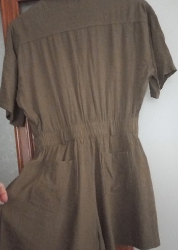 Düğmeli Kısa Kollu Kadın Keten Tulum - Görsel 4