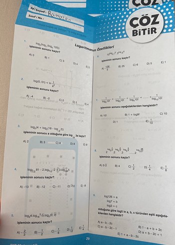 AYT Matematik Test - Logaritmik Denklemler - Görsel 4