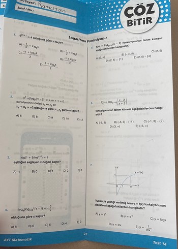 AYT Matematik Test - Logaritmik Denklemler - Görsel 2