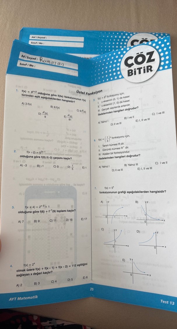 AYT Matematik Test - Logaritmik Denklemler - Görsel 3