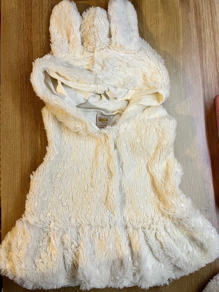 Kapüşonlu ekru bebek Suni Kürk Yelek - Görsel 2