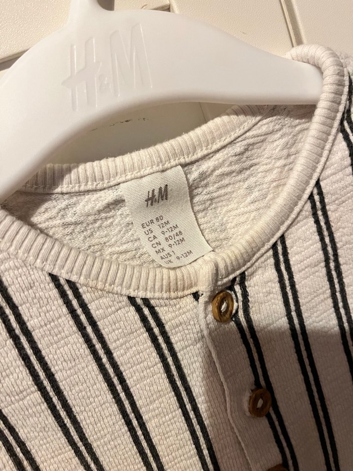 Düğmeli Çizgili havlu kumaş Bebek Tulumu - Görsel 3