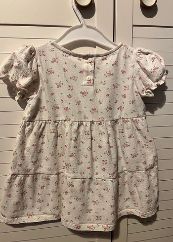 Kız Çocuk Beyaz Pamuklu Çiçekli Elbise - Görsel 2