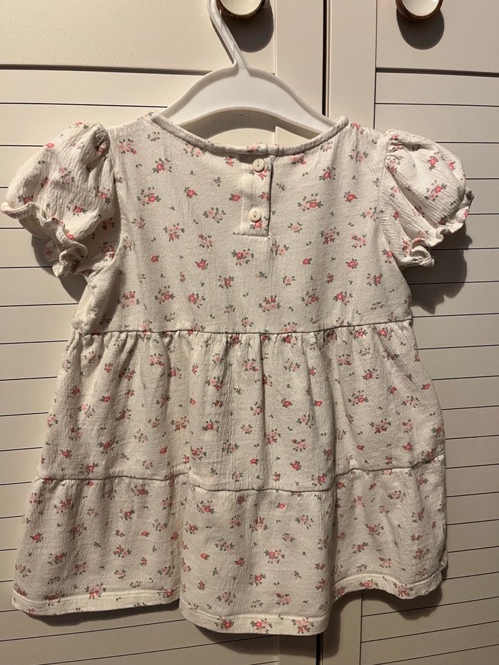 Kız Çocuk Beyaz Pamuklu Çiçekli Elbise - Görsel 2