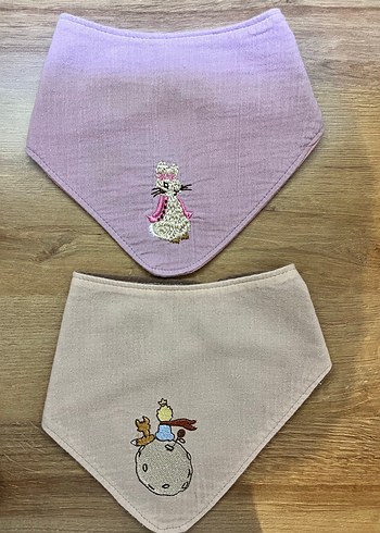 Nakışlı Bebek Önlüğü, mor ve bej Pastel Tonlar - Görsel 2