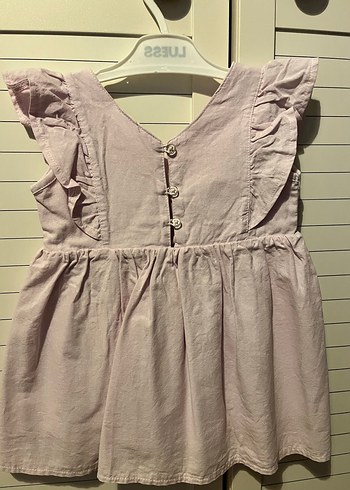 Kız Çocuk Keten lila Fırfırlı Elbise - Görsel 2