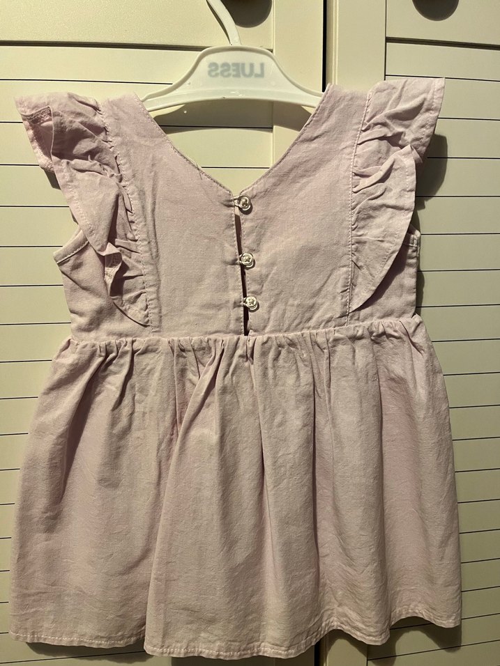 Kız Çocuk Keten lila Fırfırlı Elbise - Görsel 2