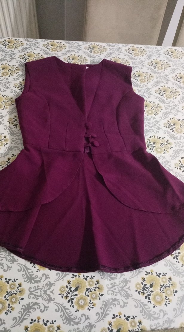 Bordo Uzun Drapeli Kadın Etek ve yelek - Görsel 3