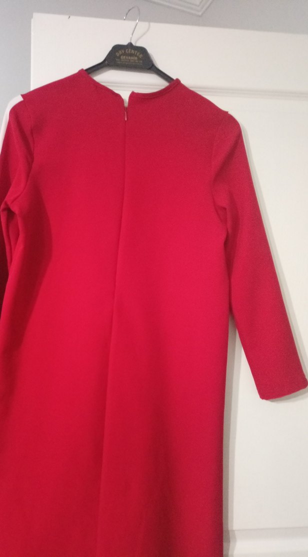 Uzun Kollu Kırmızı Kadın Triko takim tunik pantolon - Görsel 2