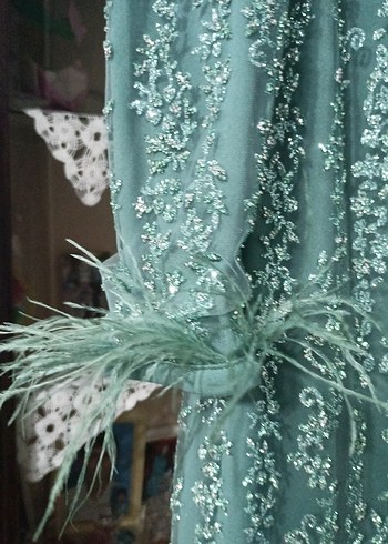 Püsküllü Yeşil Uzun Kollu Bohem Abiye Elbise - Görsel 3