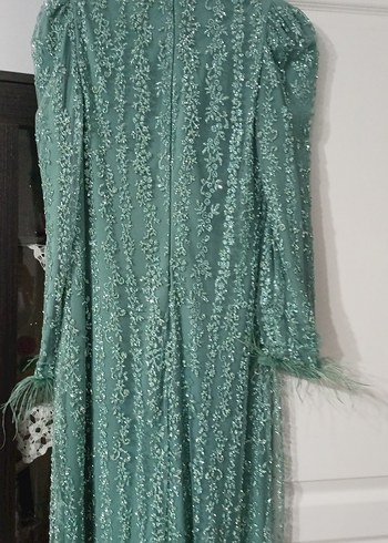 Püsküllü Yeşil Uzun Kollu Bohem Abiye Elbise - Görsel 4