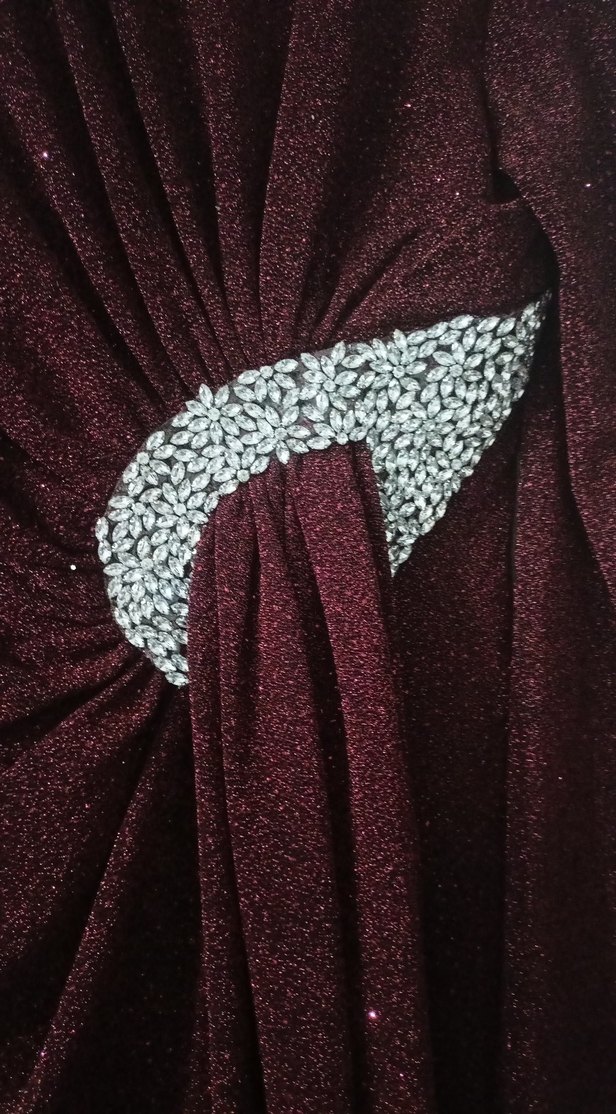 Bordo Drapeli Uzun Kollu Kadın Abiye Elbise - Görsel 2