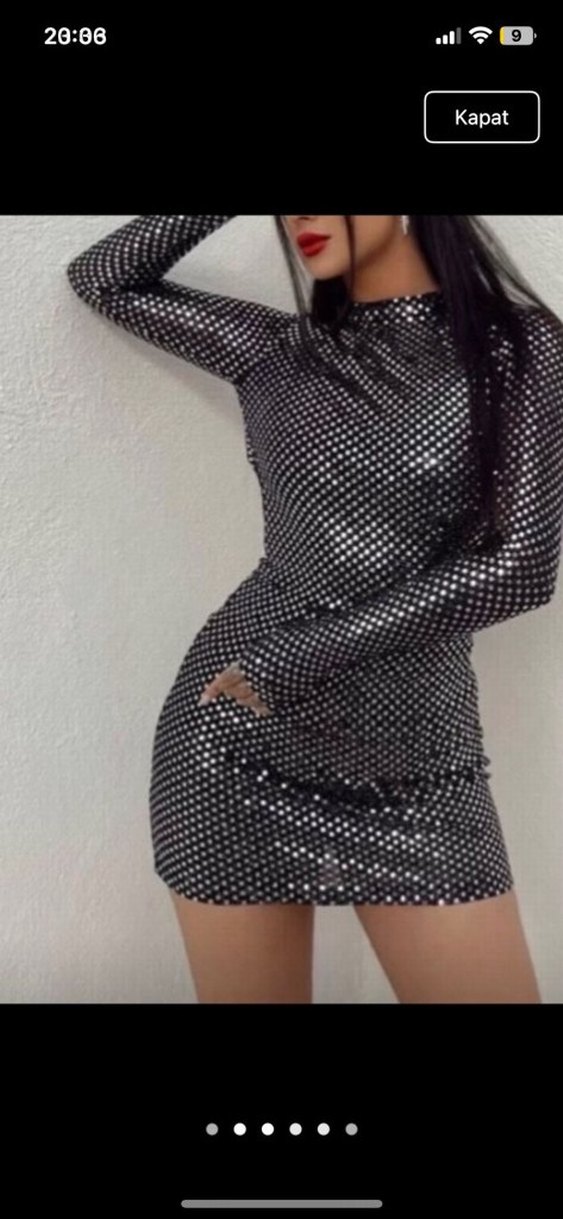 Siyah Uzun Kollu ışıltılı Elbise - Görsel 2