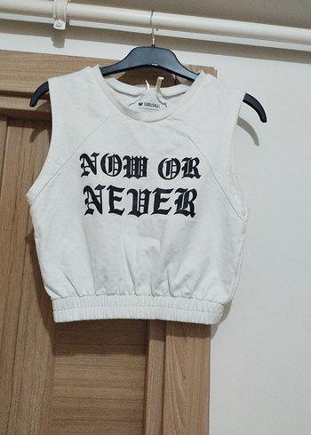 Beyaz Baskılı Kadın Kolsuz Crop Top