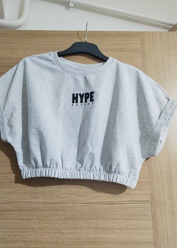 Gri Kısa Kollu Crop Sweatshirt