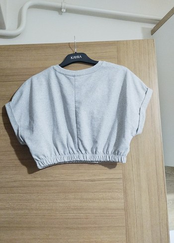 xs Beden Gri Kısa Kollu Crop Sweatshirt