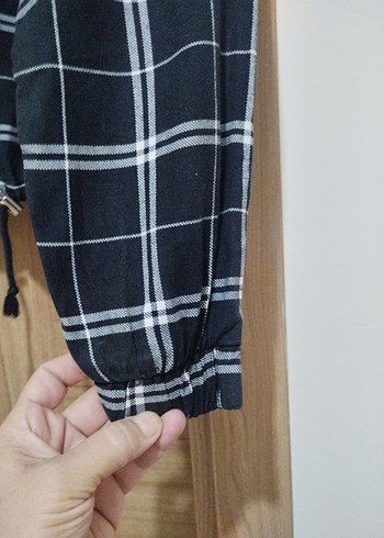 34 Beden siyah Renk Düğmeli Siyah Ekose Kadın Gömlek