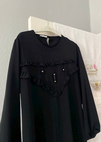 Diğer Siyah Uzun Kollu Fırfırlı Gotik Tunik