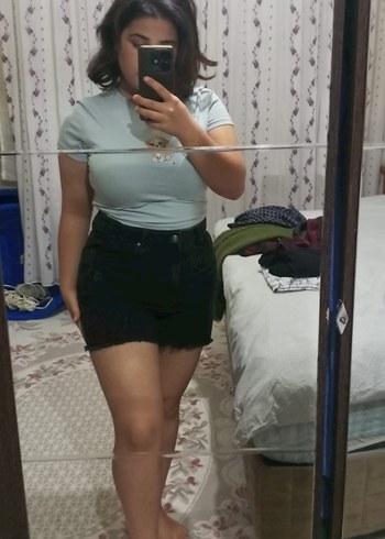 Siyah Kadın Mini Denim Şort - Görsel 7