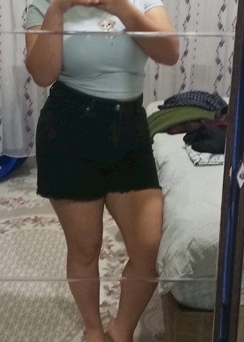 Siyah Kadın Mini Denim Şort - Görsel 5