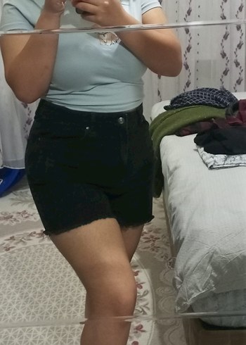 Siyah Kadın Mini Denim Şort - Görsel 6