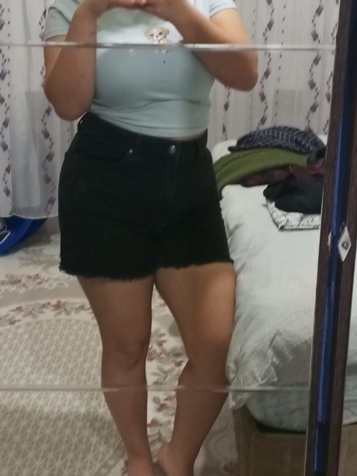 Siyah Kadın Mini Denim Şort - Görsel 5