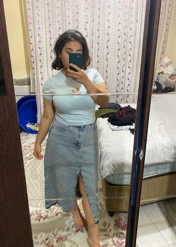 Kot Midi Boy Salaş Denim Etek - Görsel 5