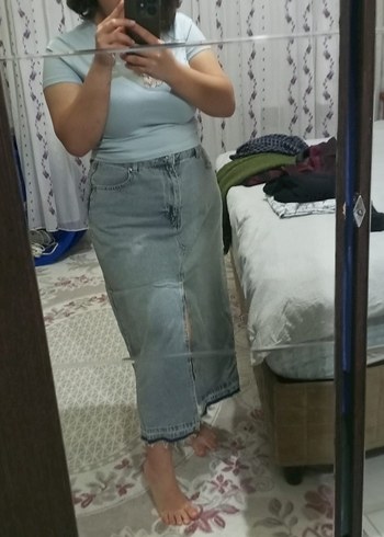 Kot Midi Boy Salaş Denim Etek - Görsel 6