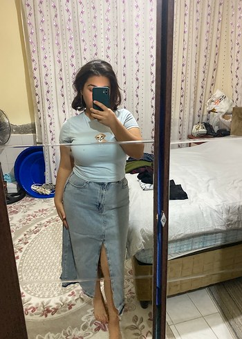 Kot Midi Boy Salaş Denim Etek - Görsel 4