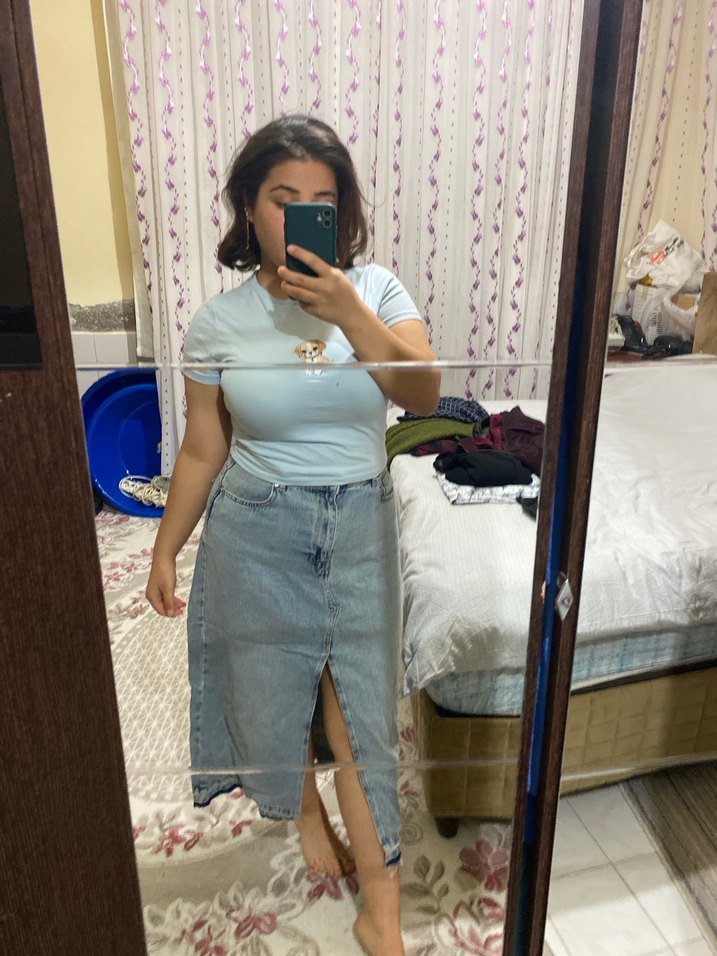 Kot Midi Boy Salaş Denim Etek - Görsel 5