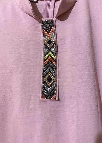 Pembe Uzun Kollu Salaş Bohem Tunik - Görsel 2