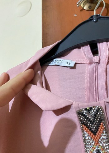 Pembe Uzun Kollu Salaş Bohem Tunik - Görsel 3