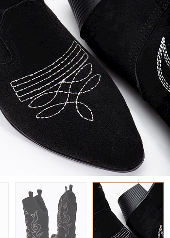 Siyah Nakışlı Süet Topuklu Kadın Çizme - Görsel 4