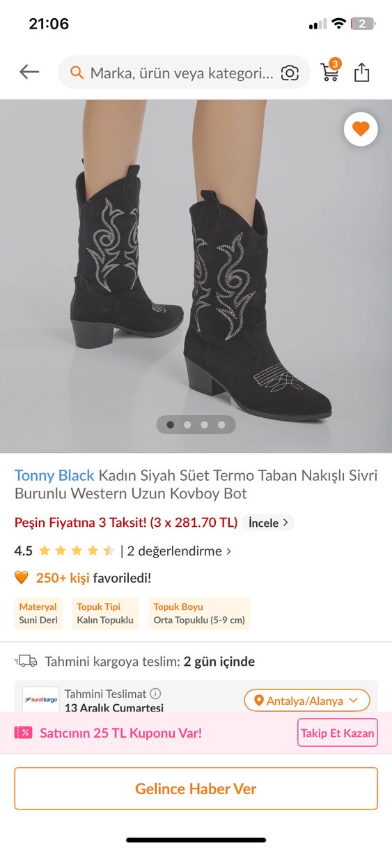 Siyah Nakışlı Süet Topuklu Kadın Çizme - Görsel 5