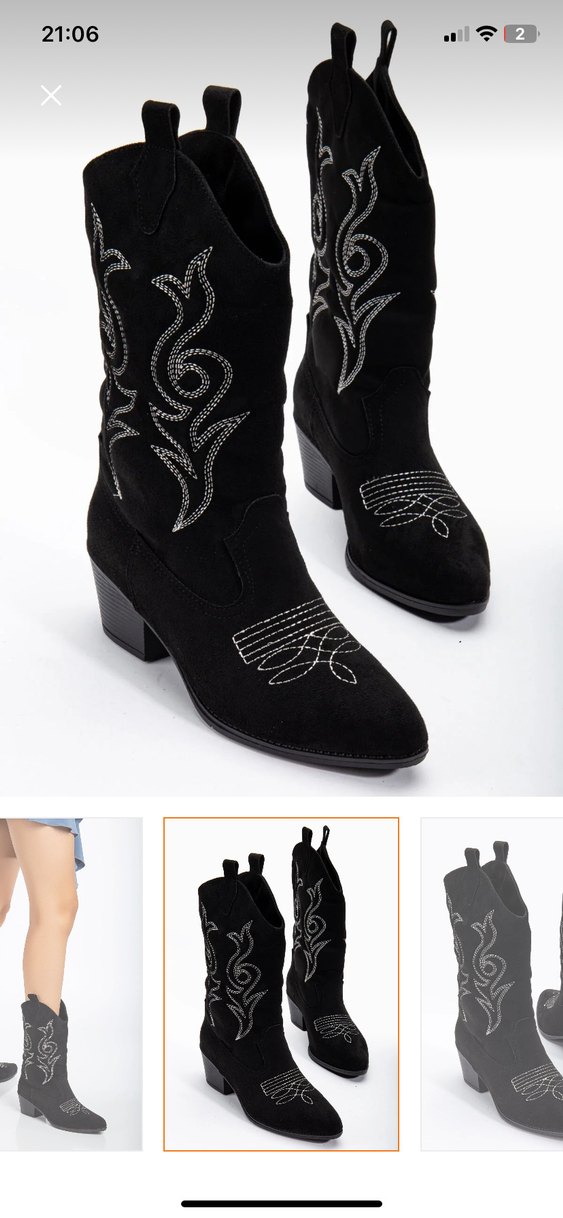 Siyah Nakışlı Süet Topuklu Kadın Çizme - Görsel 2