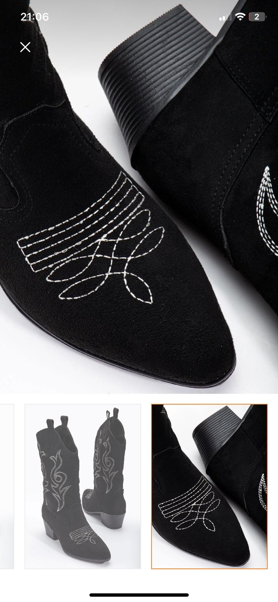 Siyah Nakışlı Süet Topuklu Kadın Çizme - Görsel 4